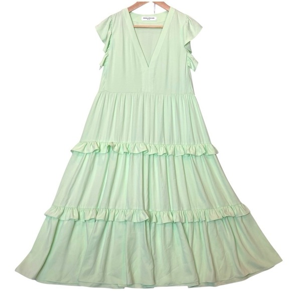 Amanda Uprichard Chamomile Ruffle Tiered Midi Dress M Green Cottagecore Vacation - Picture 1 of 7